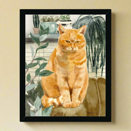 Orange Sofa Cat Portrait Framed Print