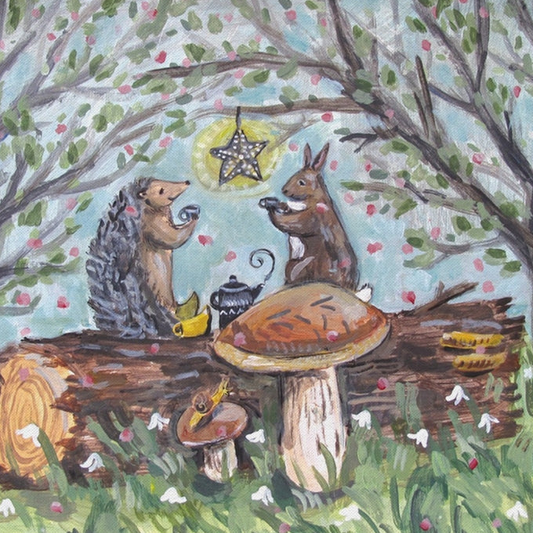Spring Tea on a Log Canvas Art Print