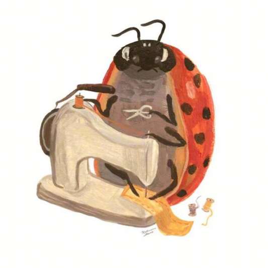 Sewing Ladybug Framed Illustration Print