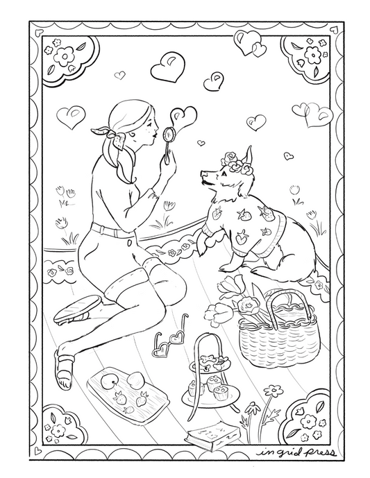 Corgi Picnic Digital Coloring Page Download