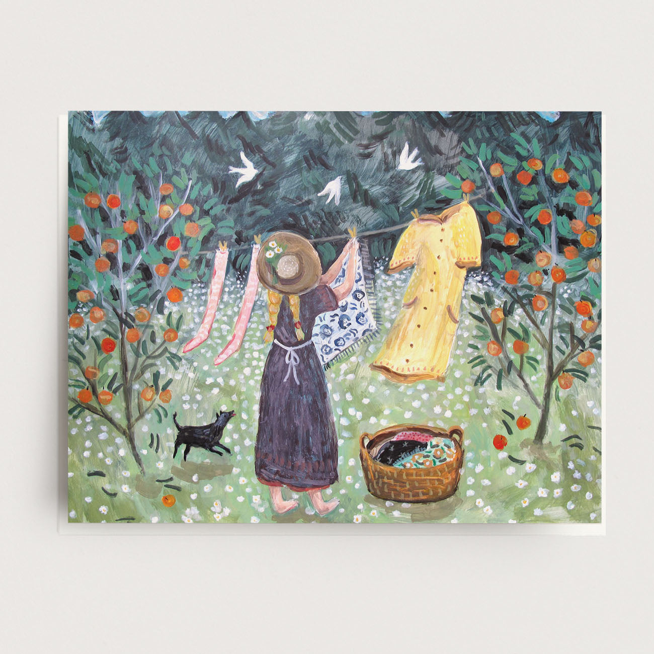 Laundry in the Orchard Greeting Card