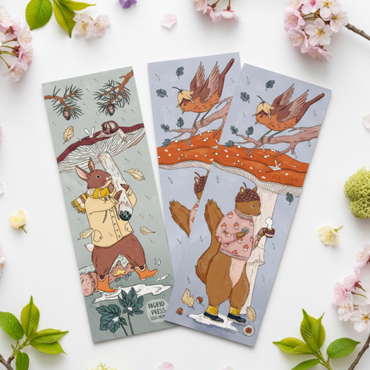 Mushroom Rain Double-Sided Bookmark 16 Set