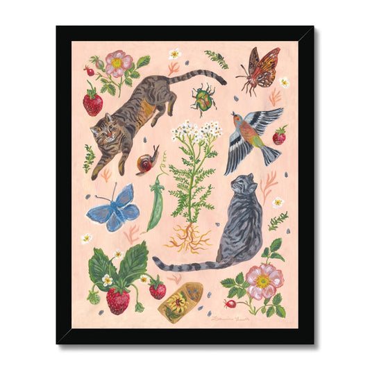 Cat Garden Framed Illustration Print