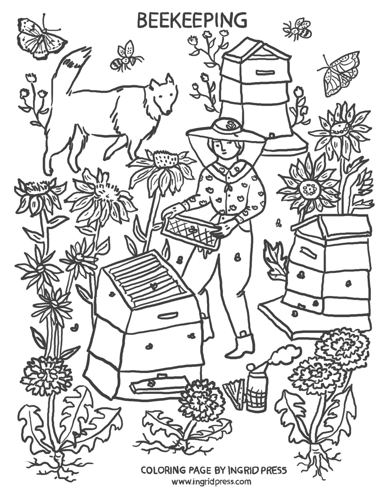 Beekeeping coloring page