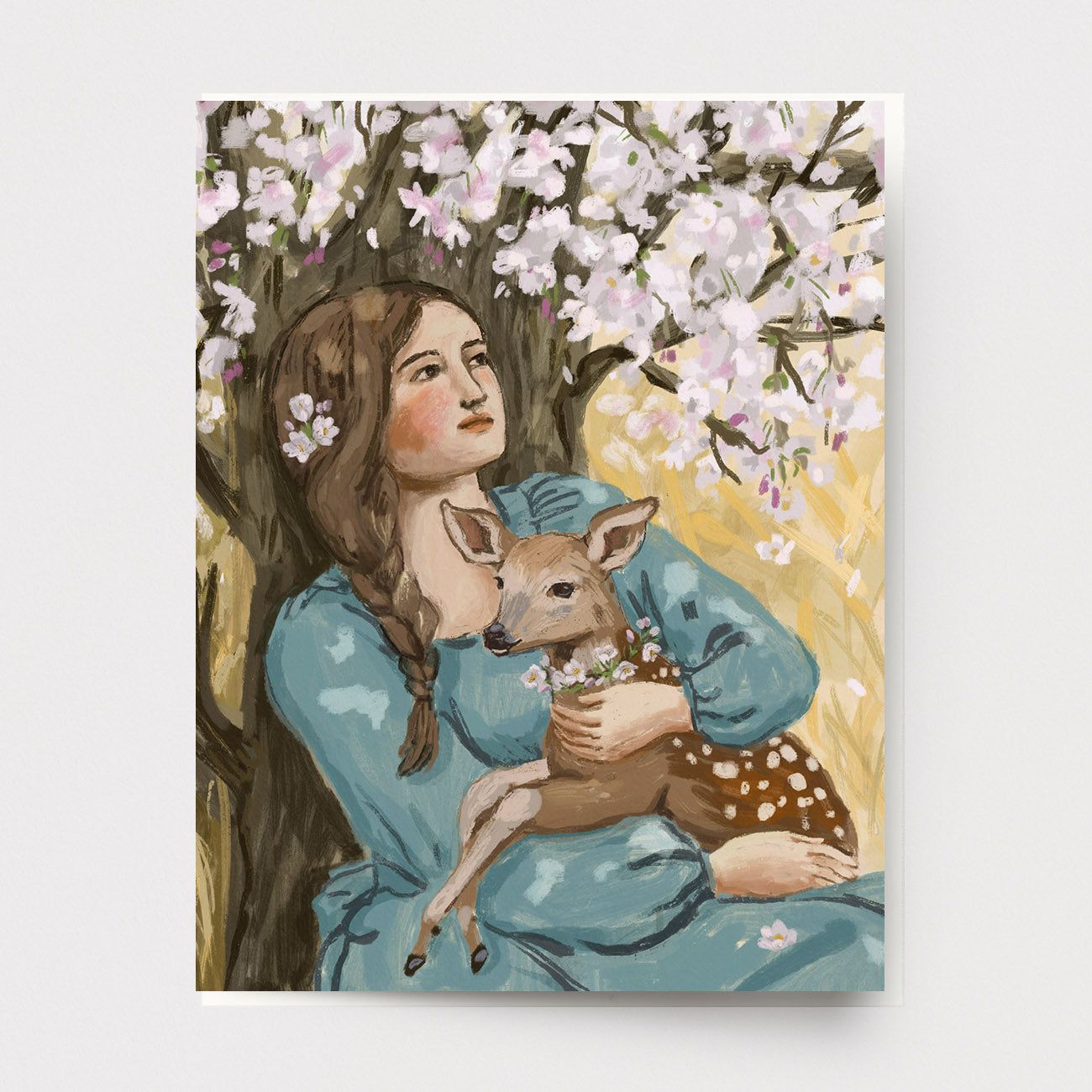 Cherry Blossom Fawn Greeting Card