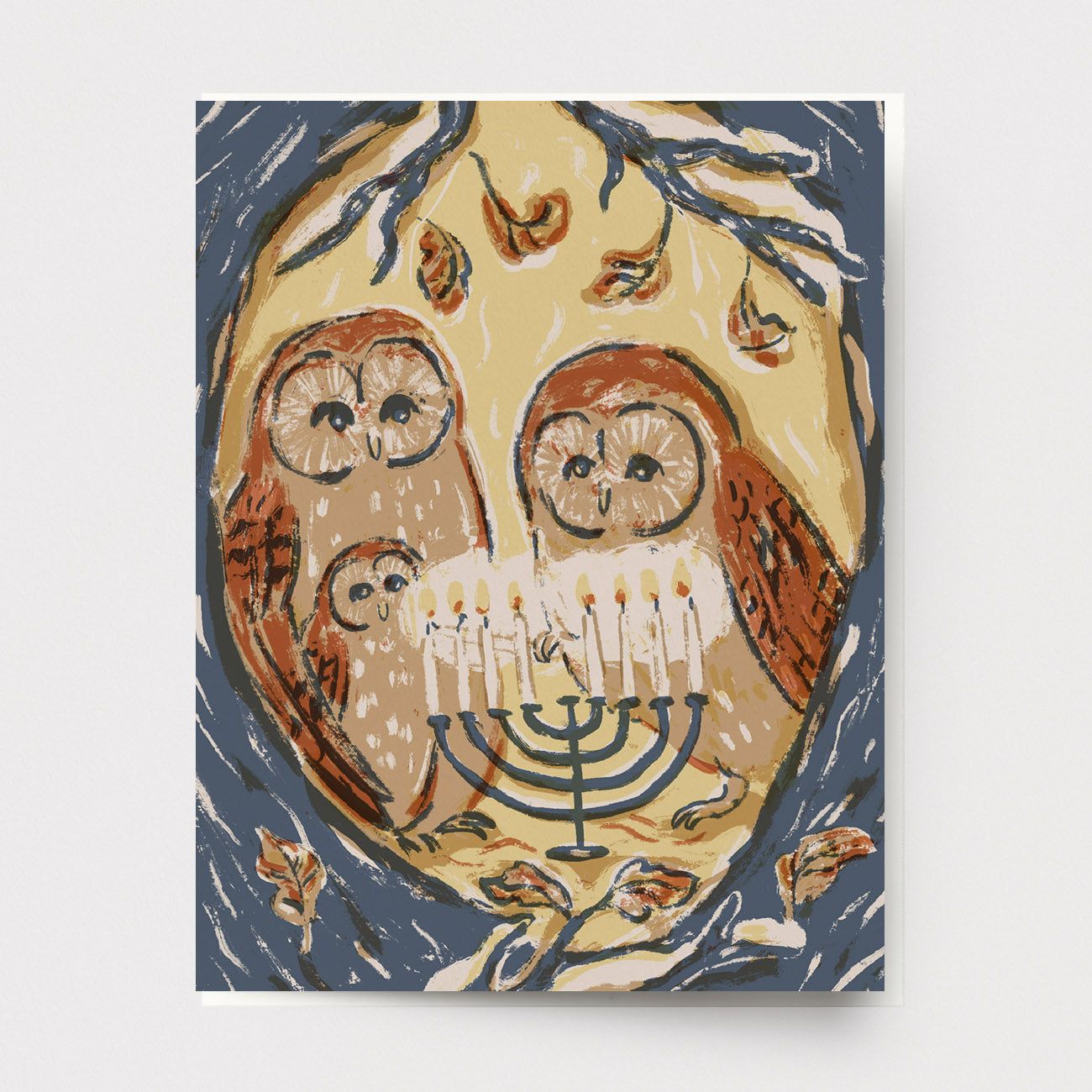 Hanukkah Owl Family Greeting Card