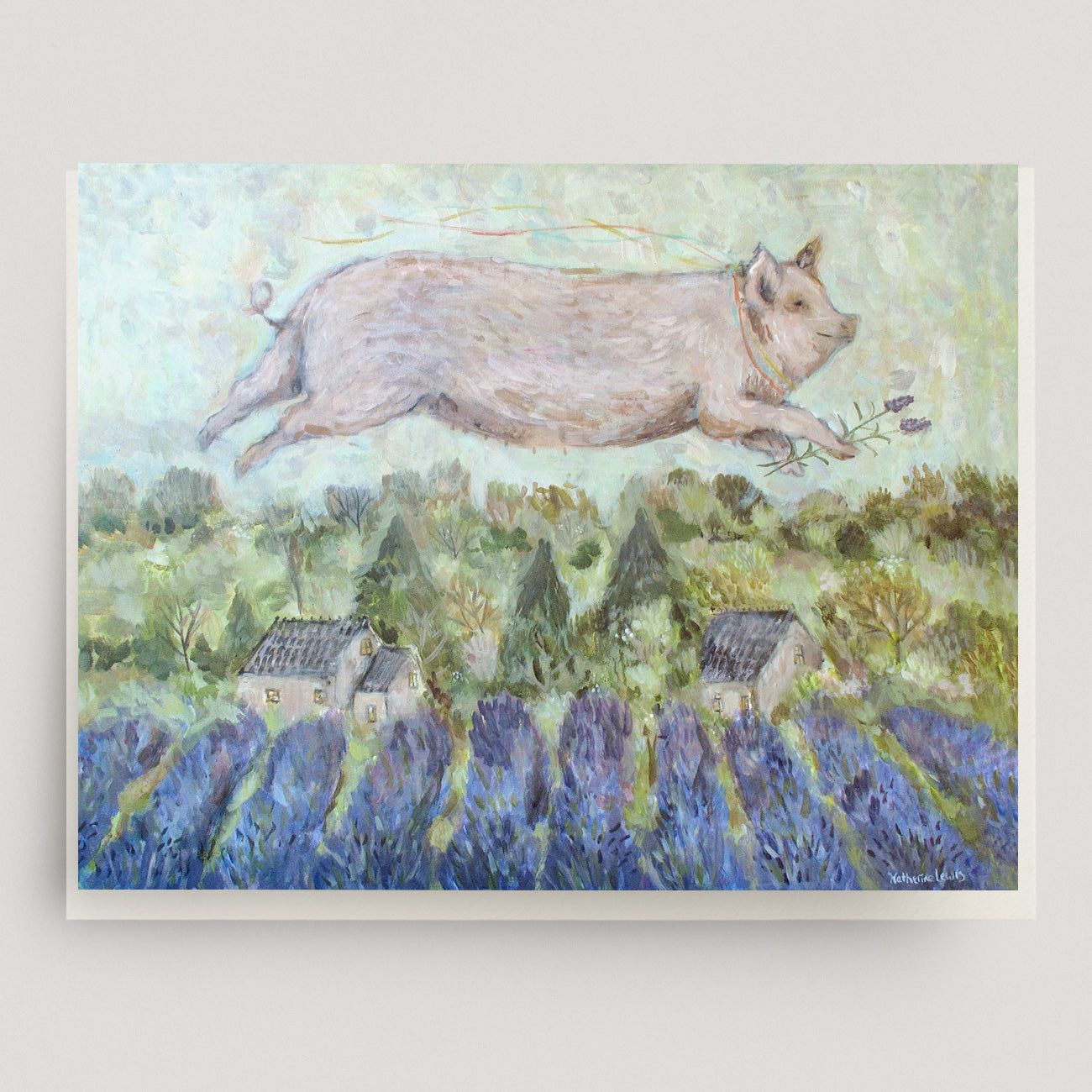 Pig over Lavender Greeting Card