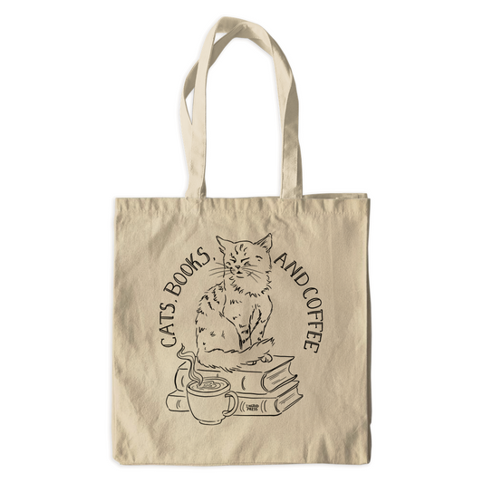 Cats, Books, And Coffee Cotton Tote Bag