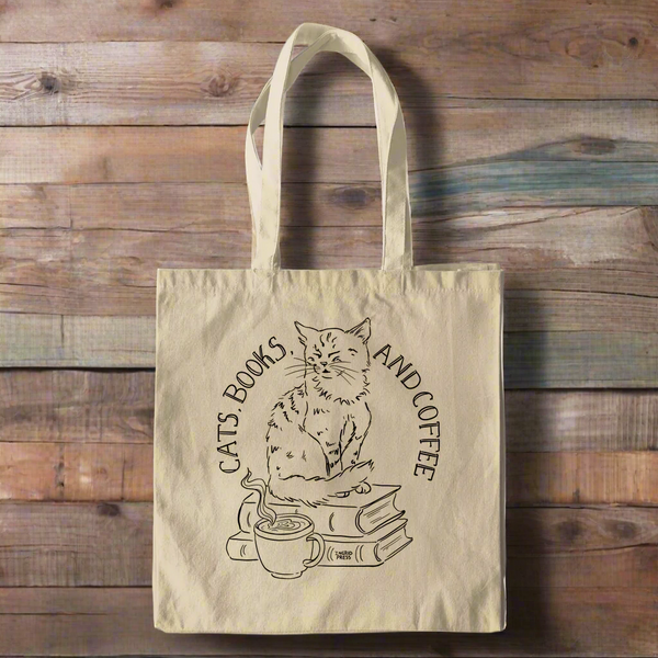 Cats, Books, And Coffee Cotton Tote Bag