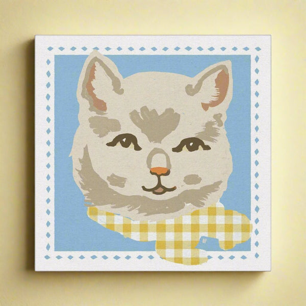 White Vintage Cat Eco Mini Canvas