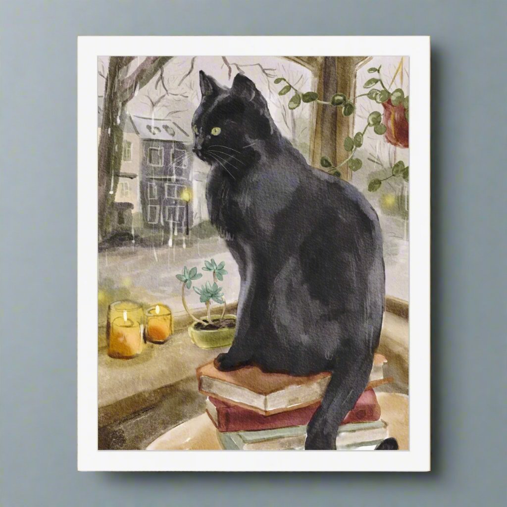 Black Window Cat Portrait Framed Print