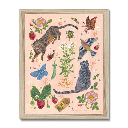 Cat Garden Framed Illustration Print
