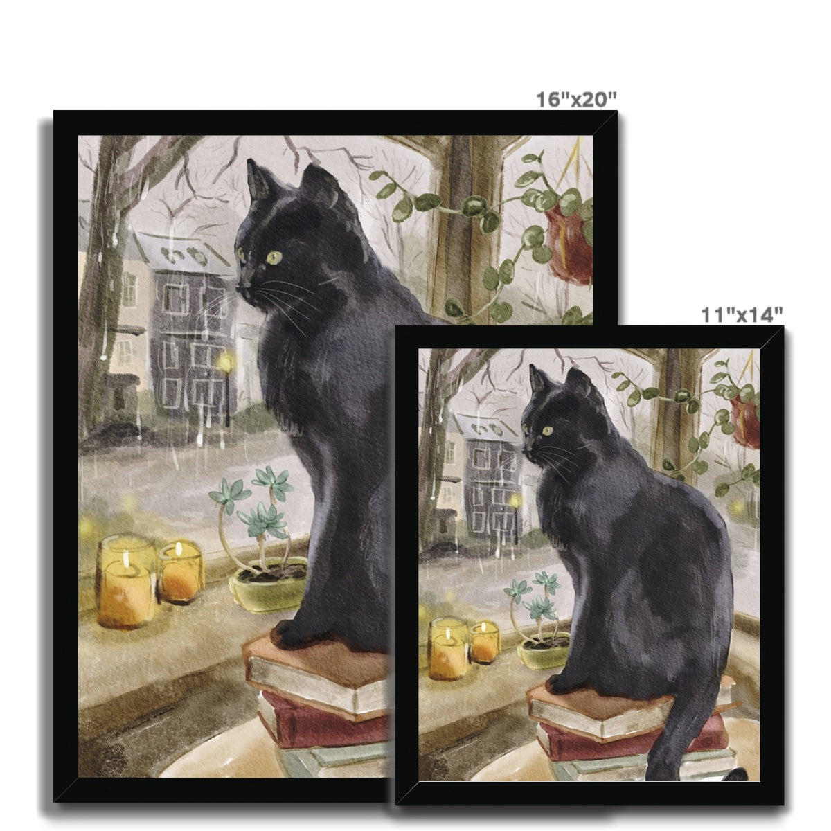 Black Window Cat Portrait Framed Print