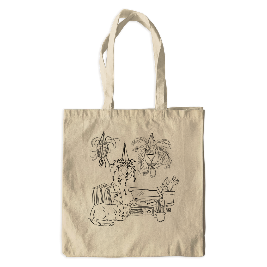 Turntable Cat Cotton Tote Bag