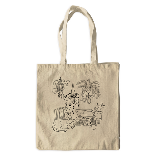 Turntable Cat Cotton Tote Bag