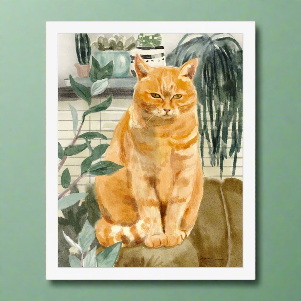 Orange Sofa Cat Portrait Framed Print