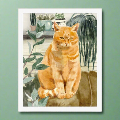 Orange Sofa Cat Portrait Framed Print