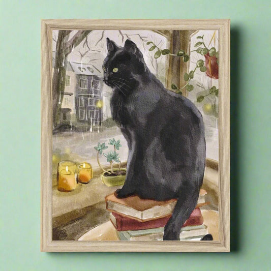 Black Window Cat Portrait Framed Print