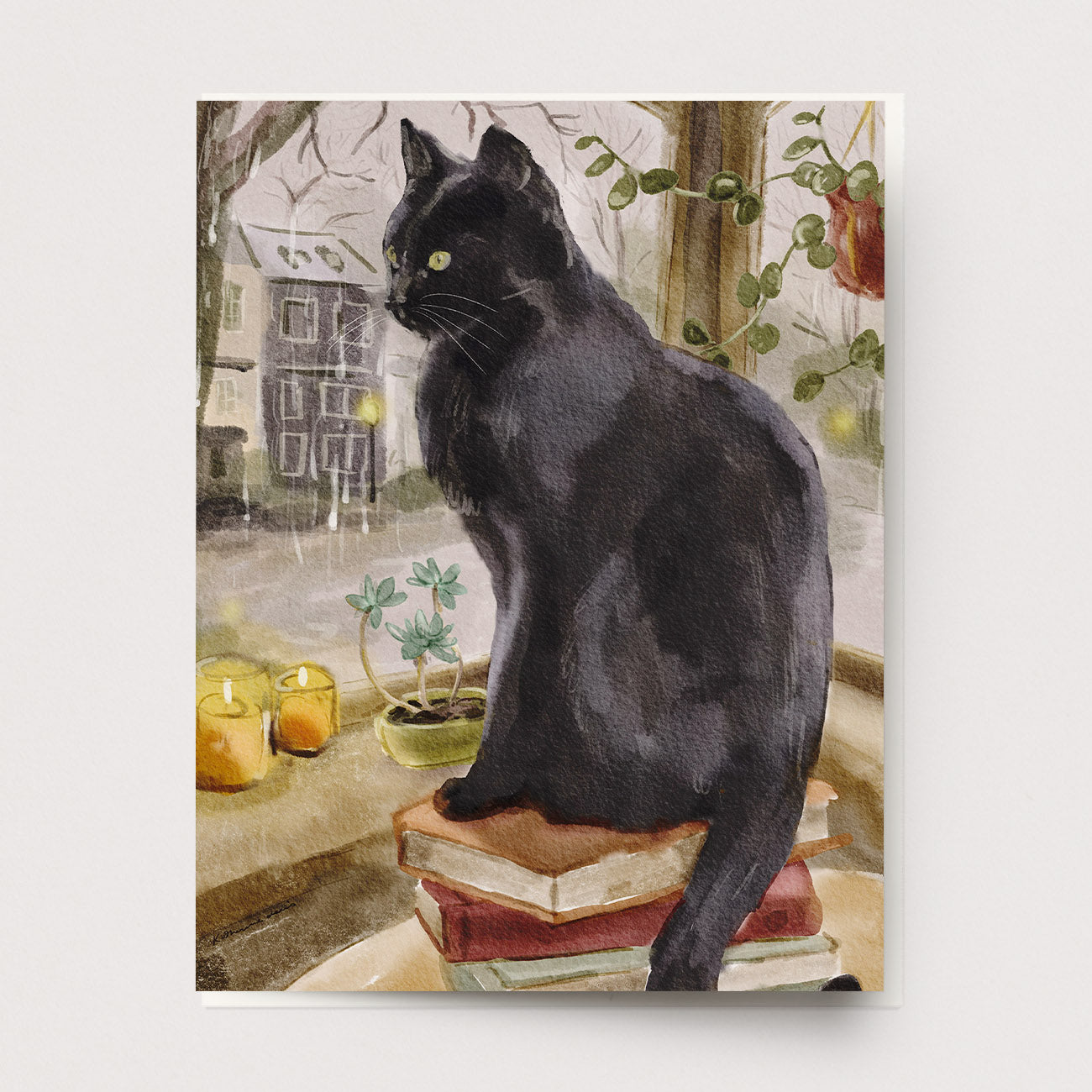 Black Window Cat Greeting Card