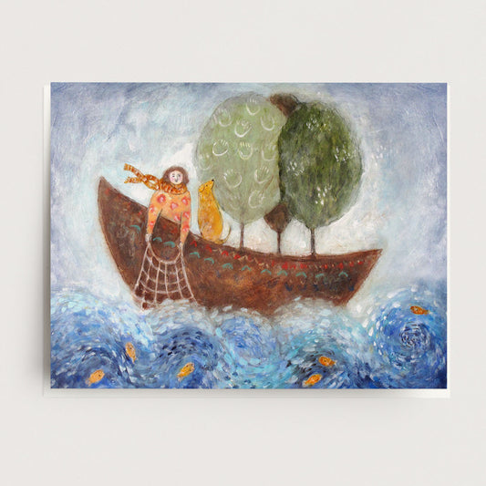 Boating with Trees Greeting Card