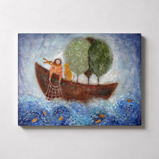 Boating with Trees Canvas Art Print