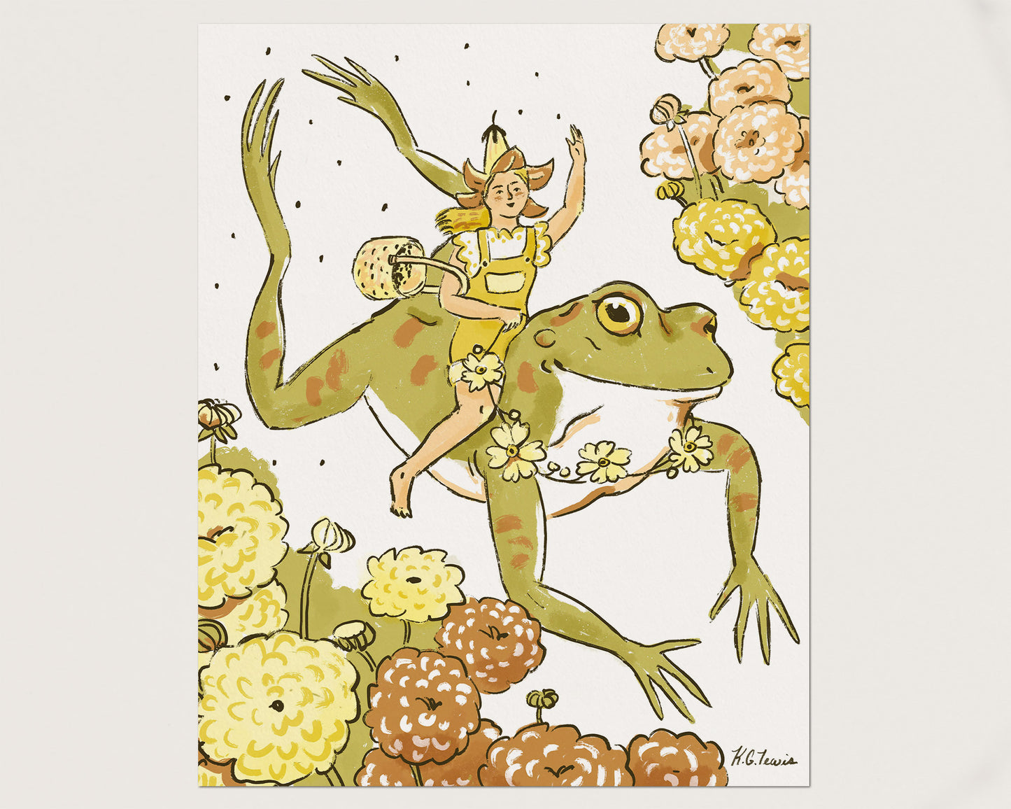 Frog and Flower Seeds Paper Print 8x10