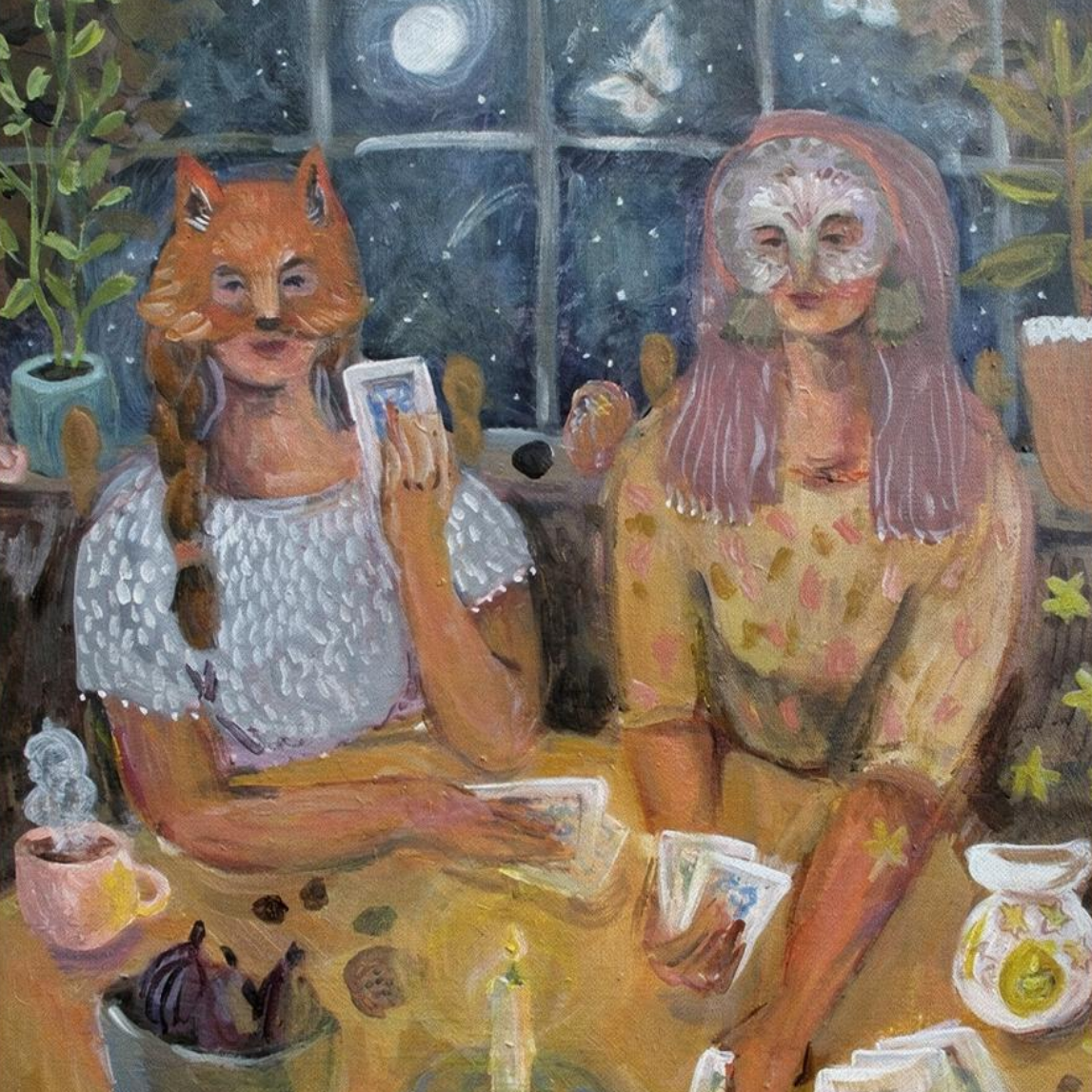 Lady Fox and Sister Owl Canvas Art Print