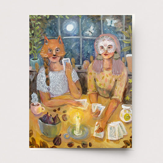 Lady Fox & Sister owl Greeting Card