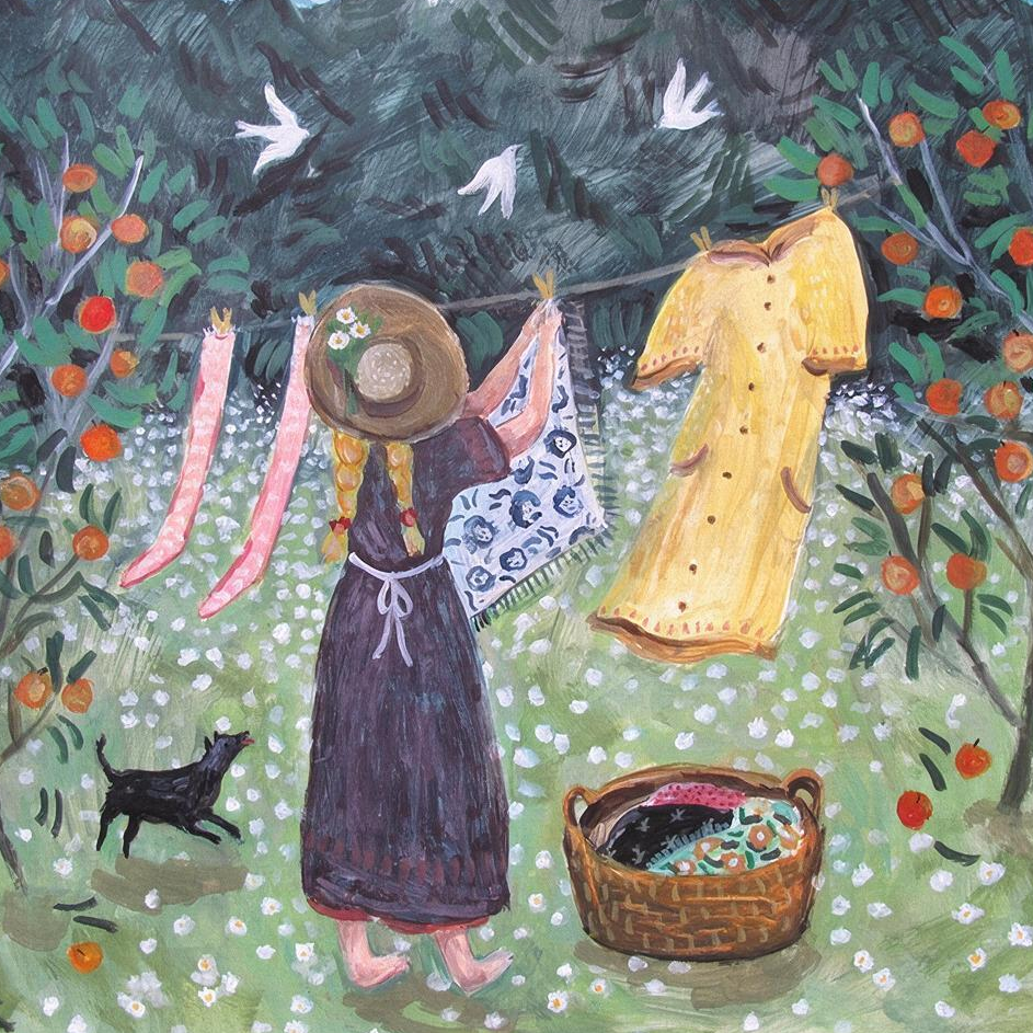 Laundry in the Orchard Canvas Art Print