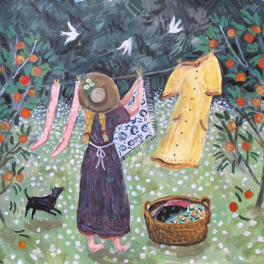 Laundry in the Orchard Canvas Art Print