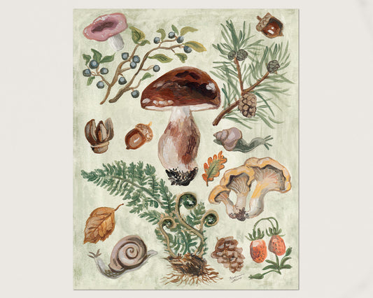 Mushroom Forest Paper Print 8x10