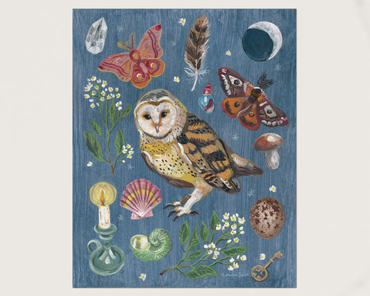 Owl Night Paper Print 8x10