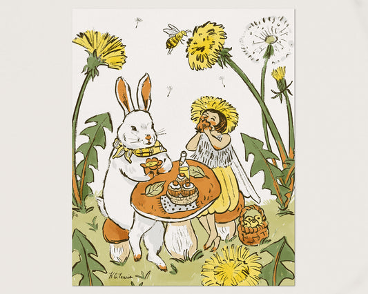 Rabbit Picnic Paper Print 8x10