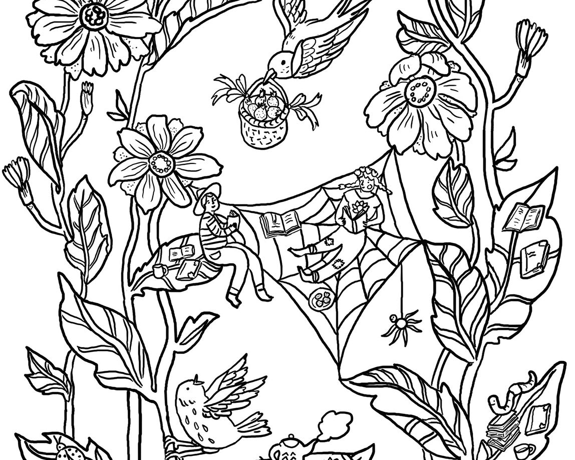 Reading Garden coloring page