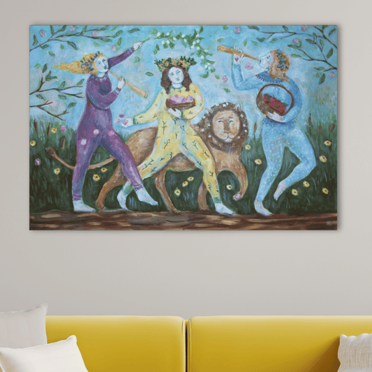 Spring Dance with Lion Canvas Art Print