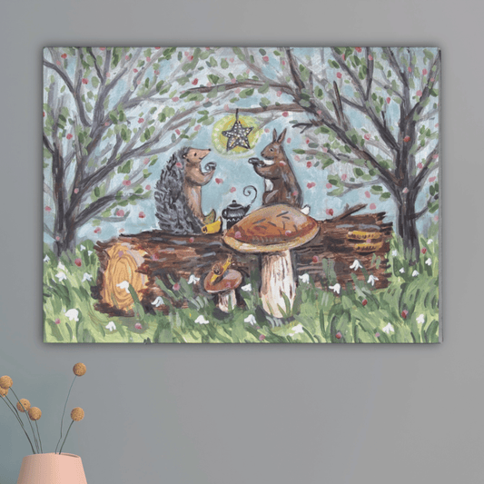 Spring Tea on a Log Canvas Art Print