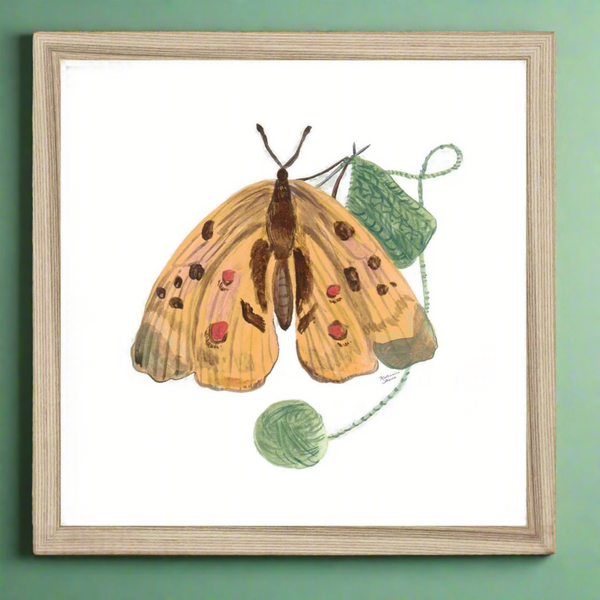 Knitting Butterfly Framed Illustration Print 12x12