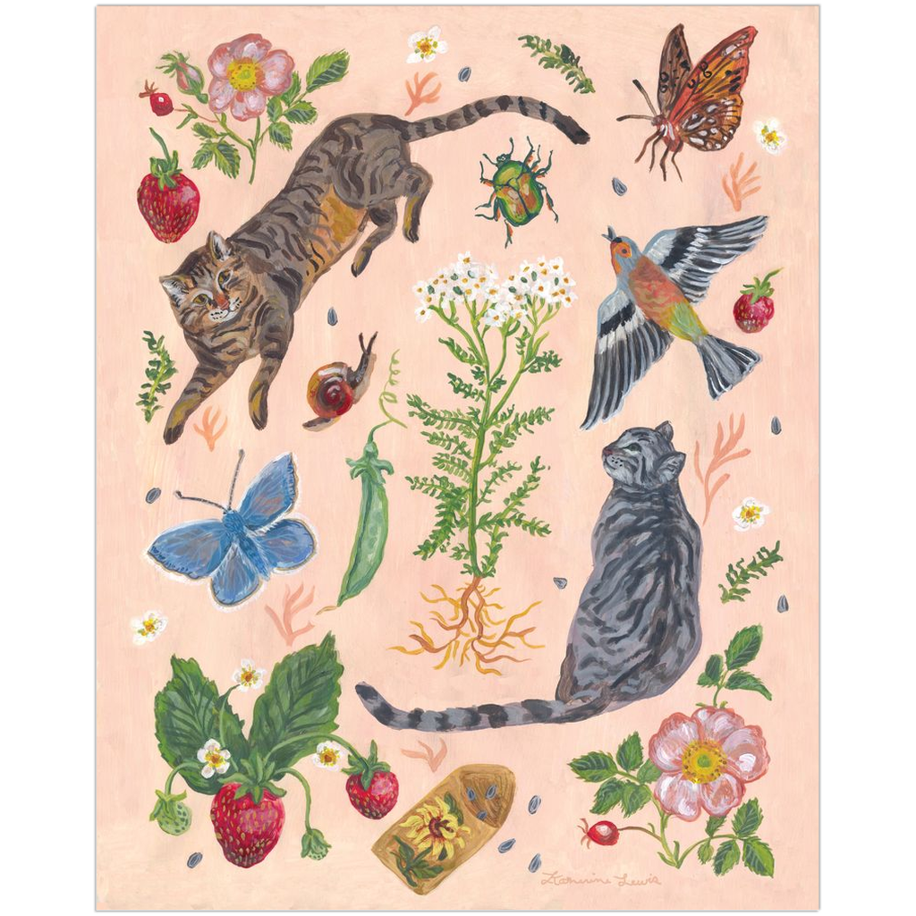 Cat Garden Paper Print 8x10