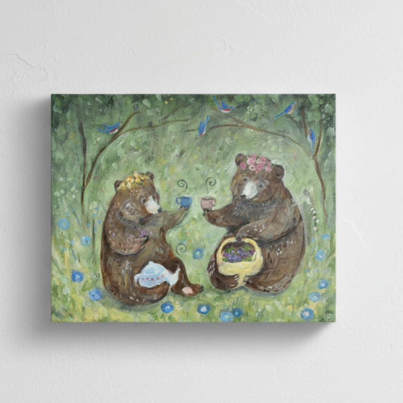 Berry Time with Bears Print Canvas