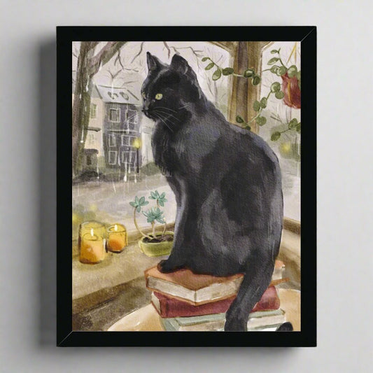 Black Window Cat Portrait Framed Print