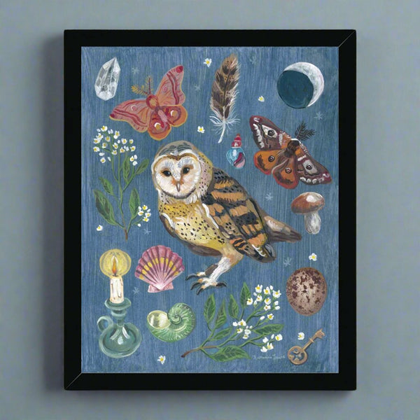 Owl Night Framed Illustration Print