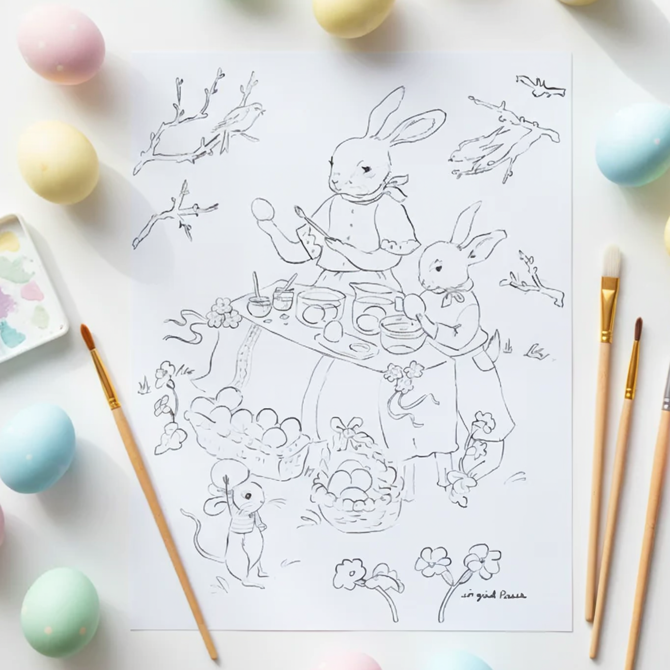 Easter Egg Decorating Coloring Page