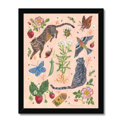 Cat Garden Framed Illustration Print