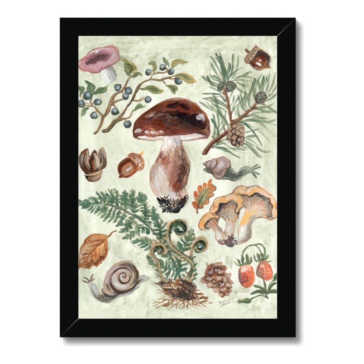 Mushroom Forest Framed Illustration Print
