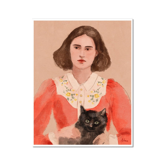 Girl with Black Cat  Hahnemühle German Etching Print