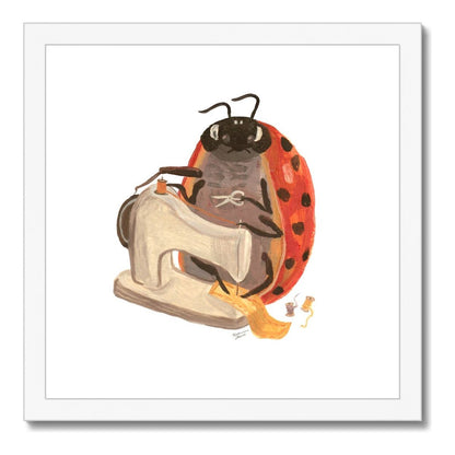Sewing Ladybug Framed Illustration Print