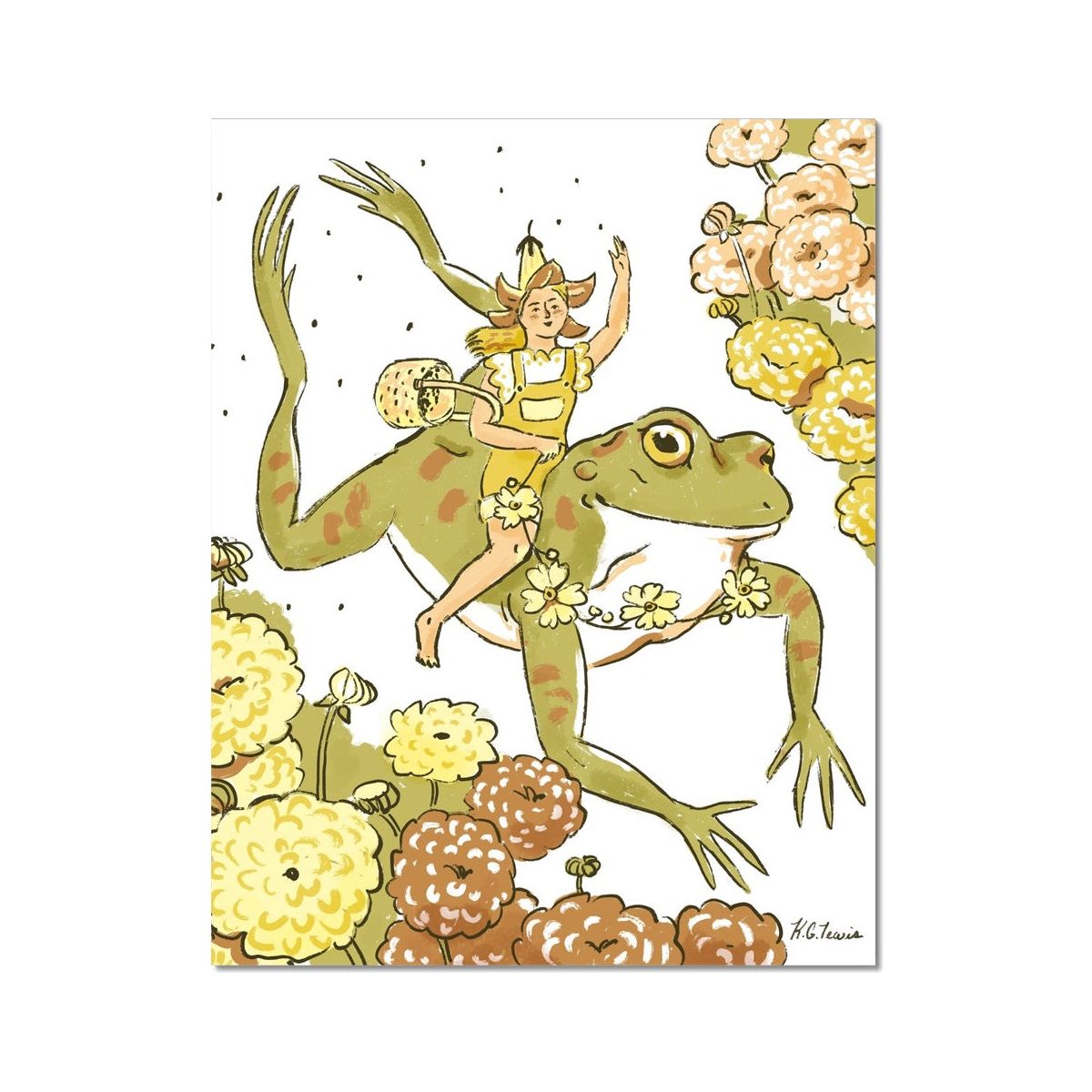 Frog and Flower Seeds Paper Print