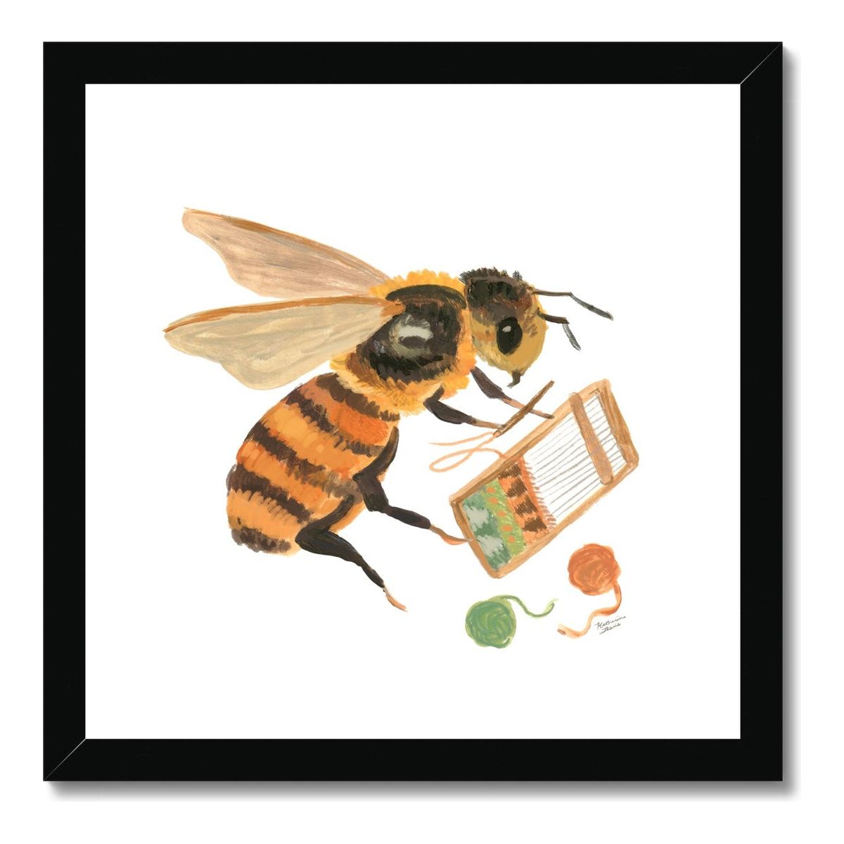 Weaving Bee Framed Illustration Print