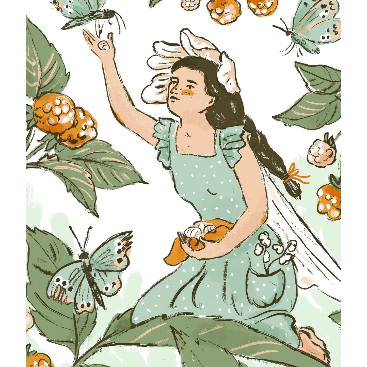 Berries and Butterflies Paper Print