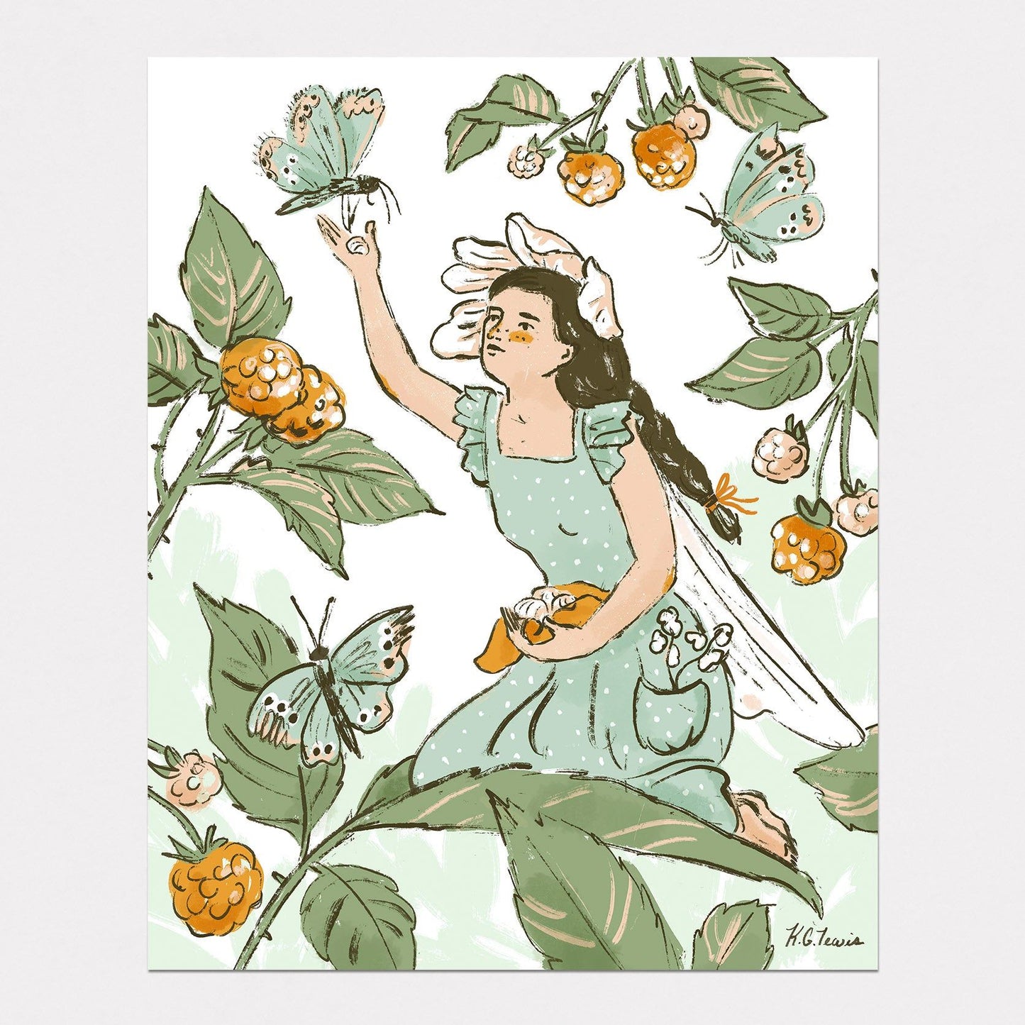 Berries and Butterflies Paper Print